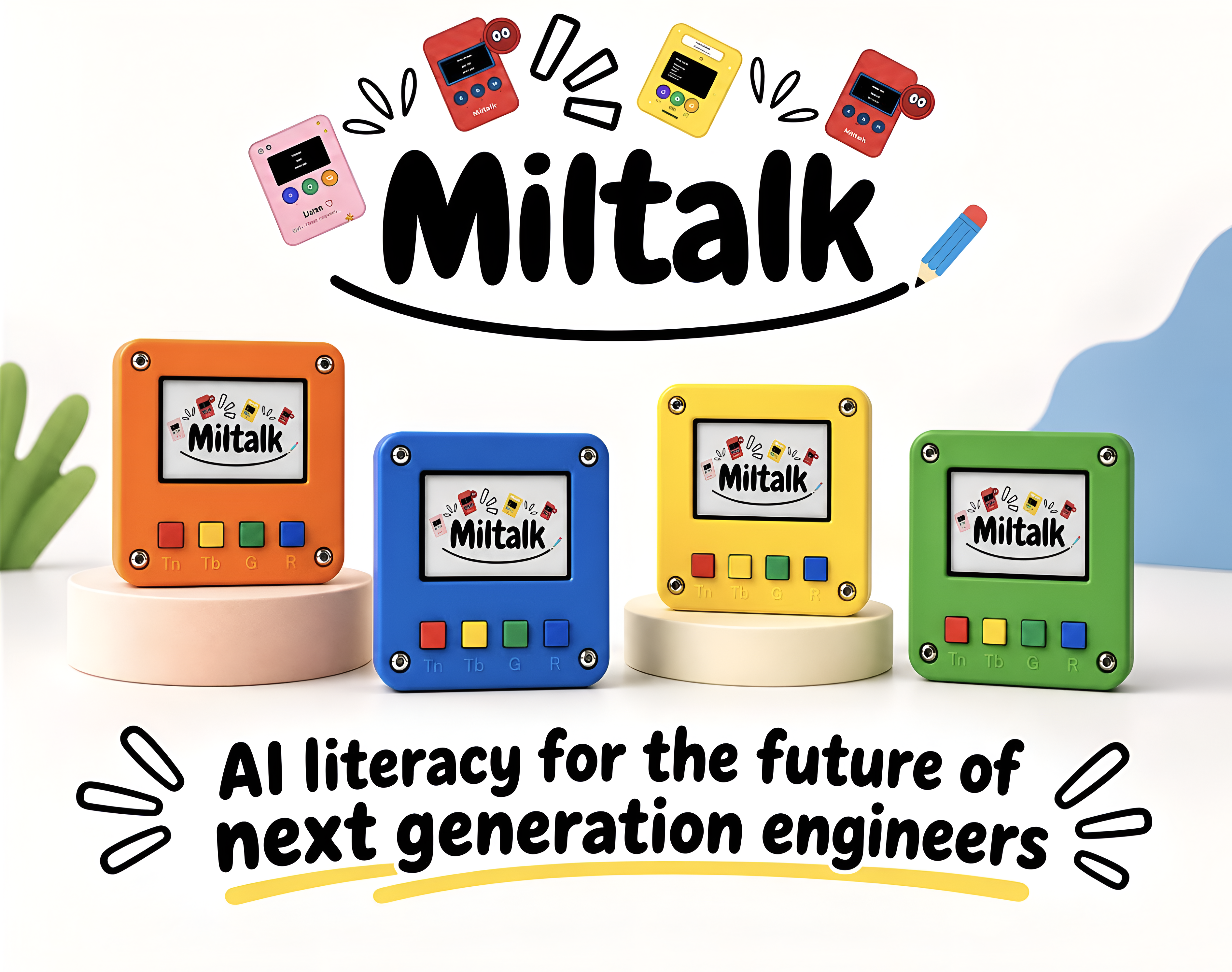 The colourful Miltalk learning kits and the words AI literacy for the future of next generation engineers
